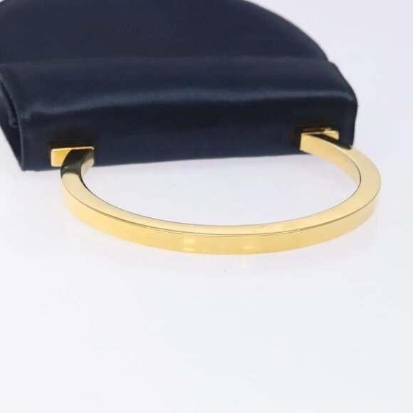 Salvatore Ferragamo Gancini Hand Bag Satin Navy Gold Auth 134768 - Picture 7 of 16